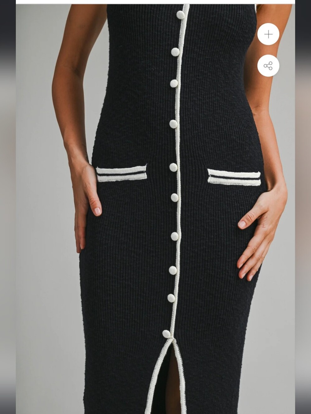 Nwot Reformation Mable Contrast Black White Trim Knit Women's Midi Dress L - Picture 7 of 12